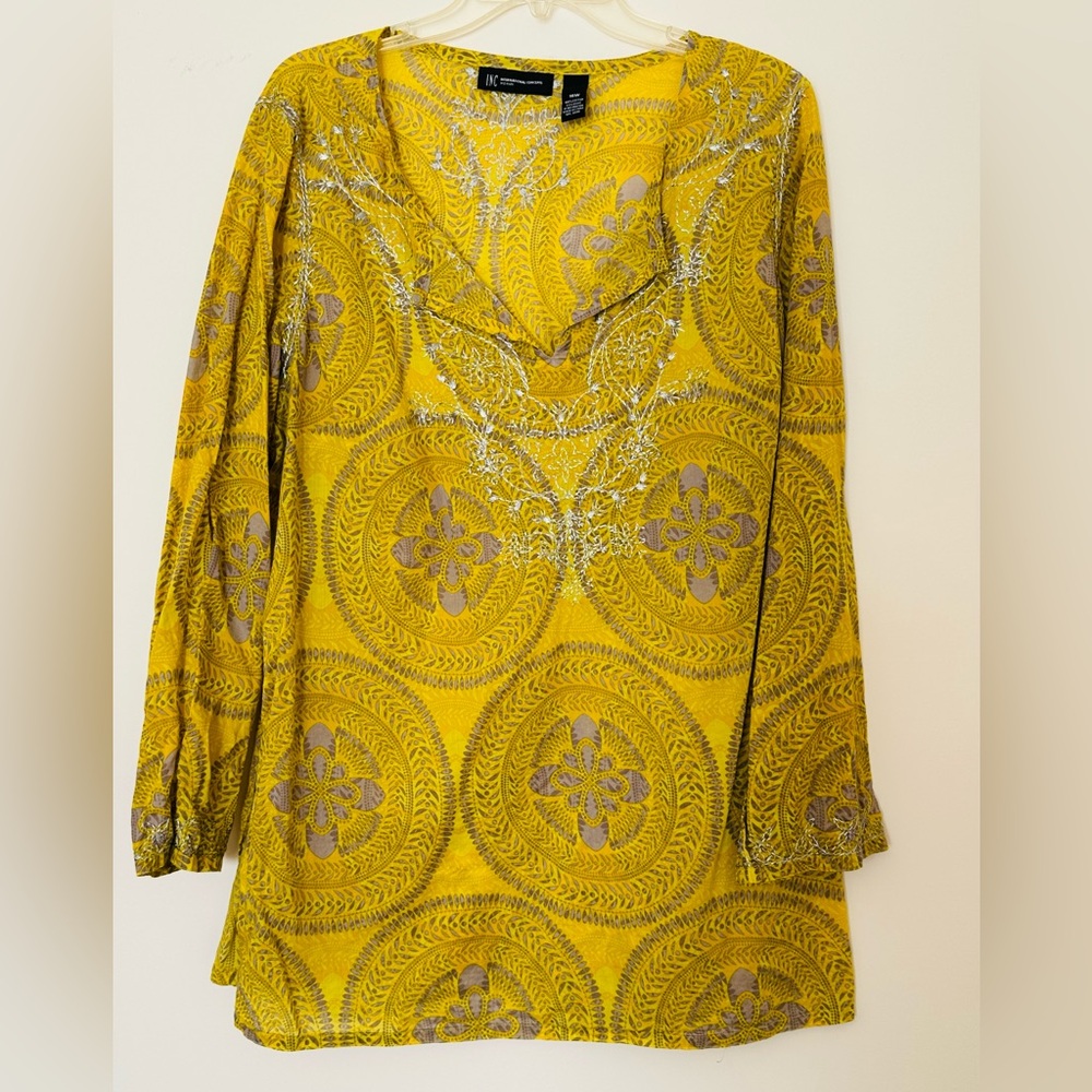 INC International Concepts Yellow and Grey Tunic Size 16W